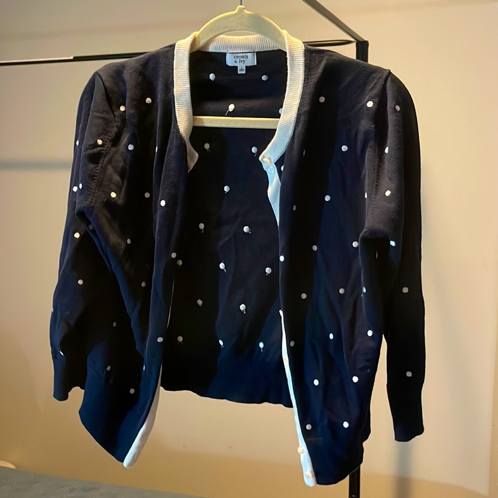 Precious Polkadot navy blue sweater with mother of pearl buttons